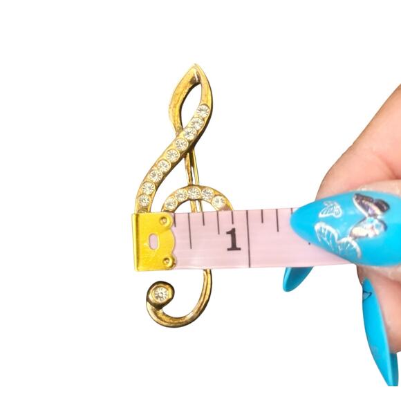 Vintage Treble Clef Gold/Rhinestone Pin Fashion Costume Jewelry - Picture 4 of 5